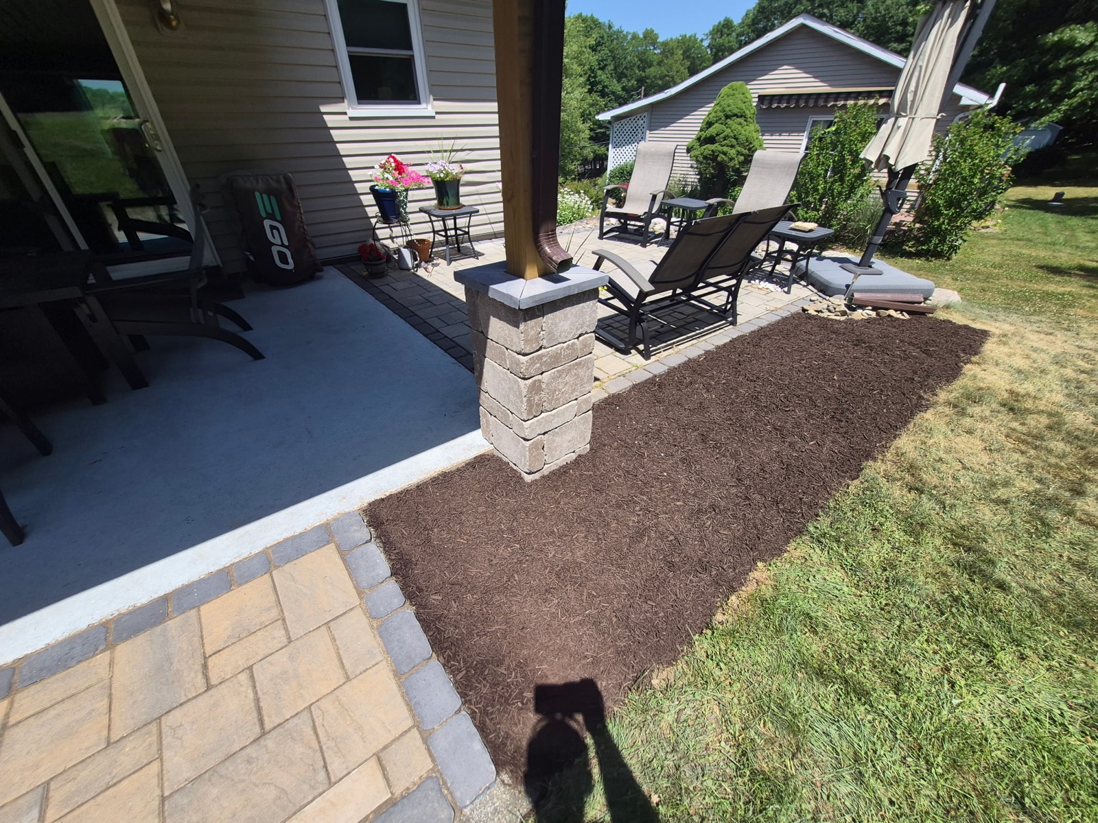 Paver patio and covered porch transition in Schuylkill County PA by KDI Hardscapes