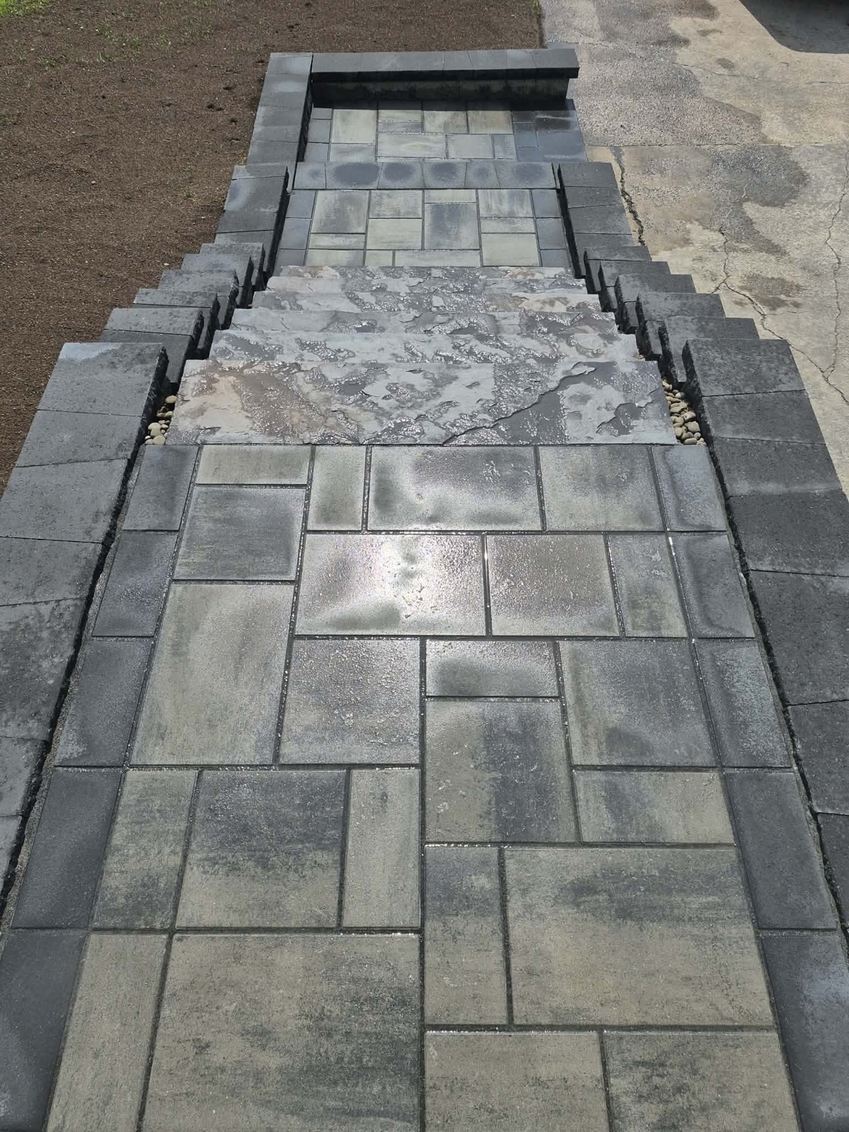 Paver walkway and stone steps by KDI Hardscapes in Schuylkill County PA